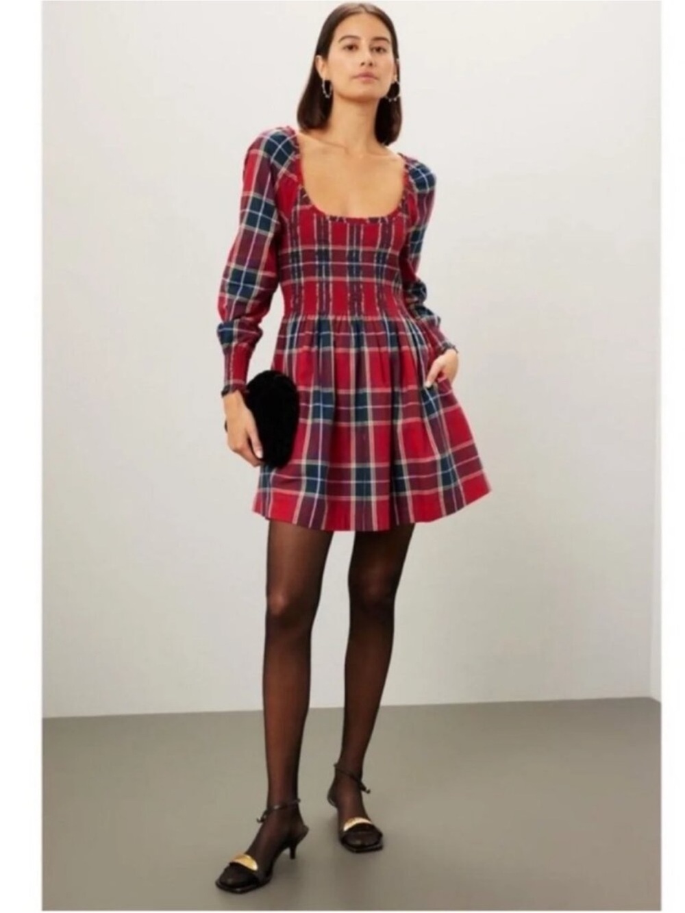 Hill House Norah Nap Dress in Red Tartan size Medium NWT NEW